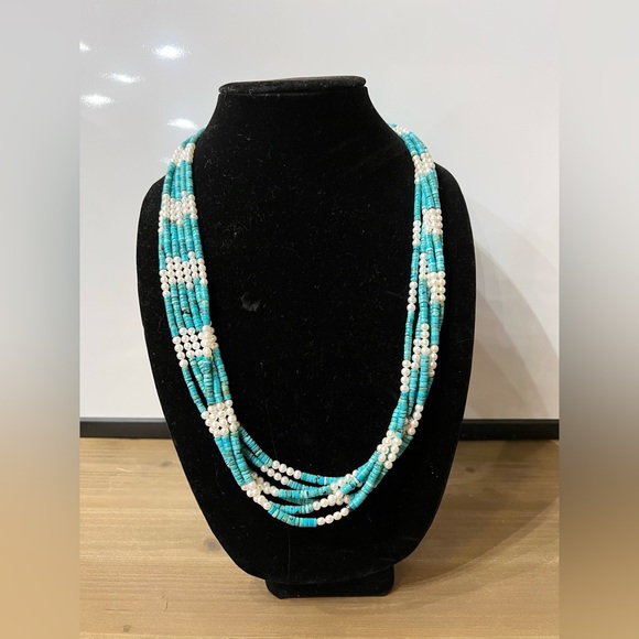 Hand-sewn Genuine Turquoise and Pearl Layered Necklace